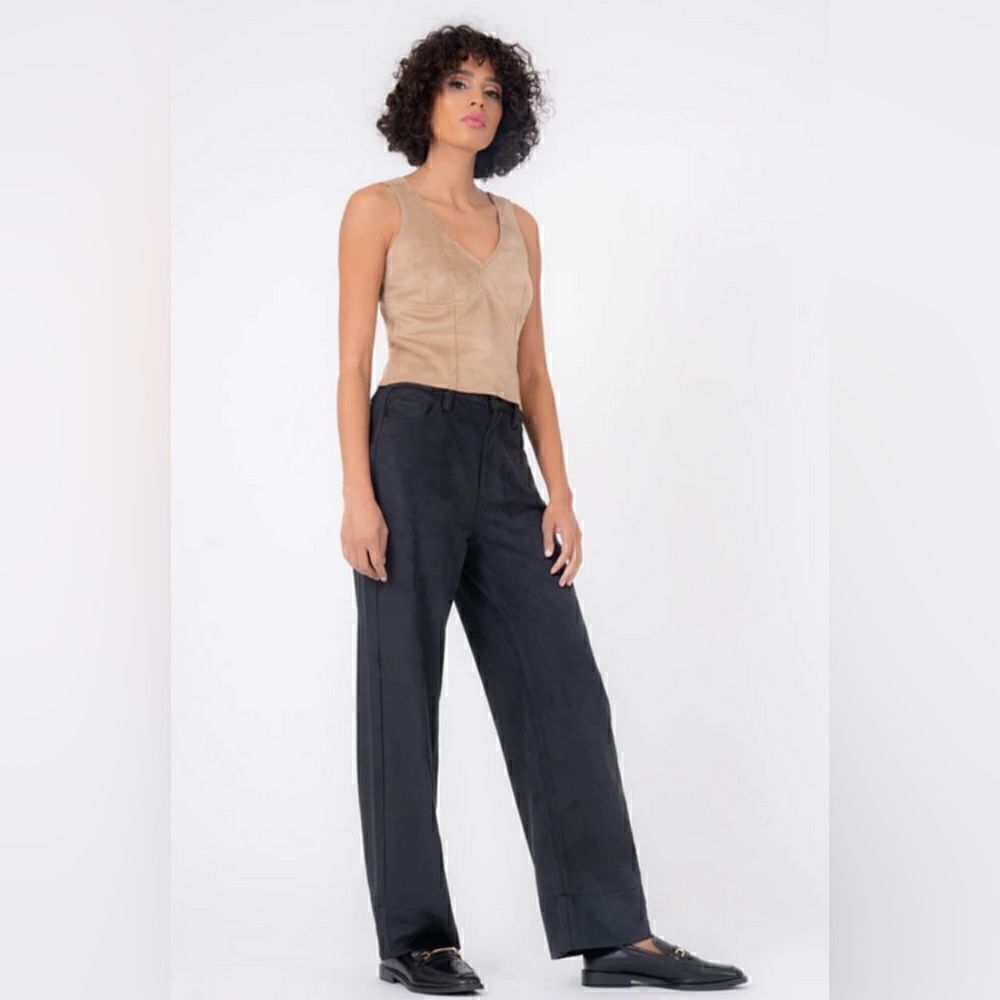 Anthro LEVEL 99 Dylan vegan suede Baggy Wide Leg black Trouser High Waisted. 29